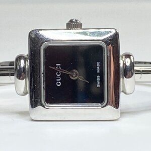 Gucci 1900L Bangle Watch Black Dial Swiss Made Stainless 19mm New Battery SS158